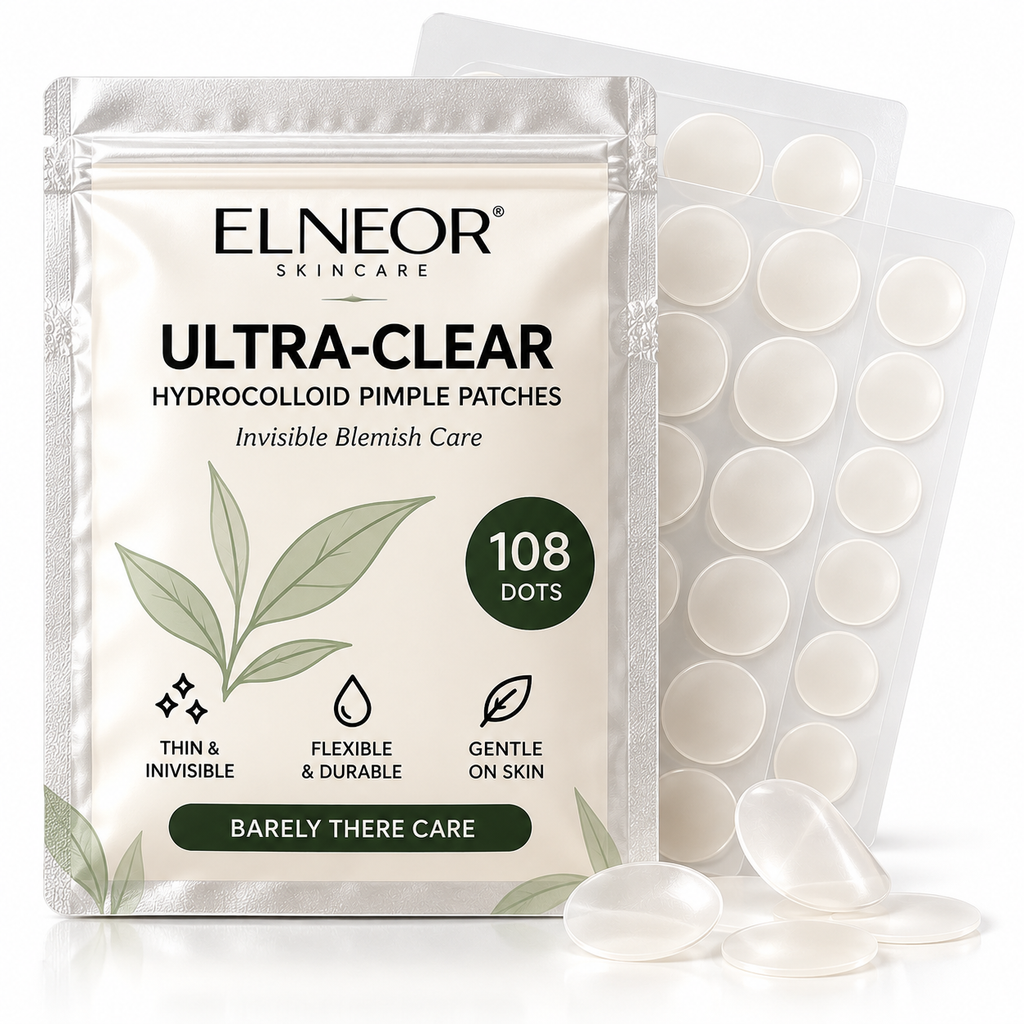 ELNEOR Ultra-Clear Hydrocolloid Pimple Patches (108 Dots) – Invisible Overnight Blemish Care