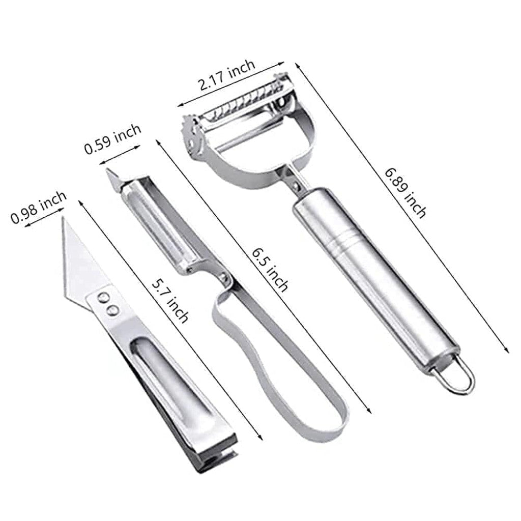 🥕 Maxicon Packaging Vegetable & Fruit Peeler with Meat Cutter 3 in 1 | Durable Multifunctional Stainless Steel Peeler, Cutter & Slicer (3pcs Set) - Elneor