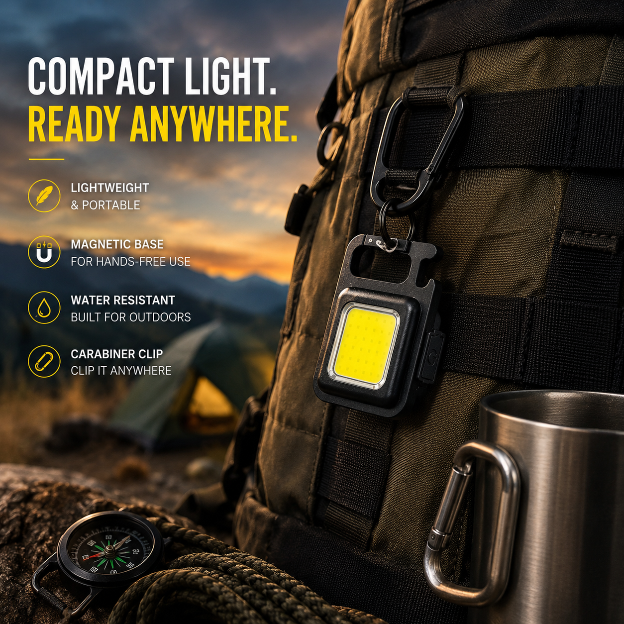 ELNEOR™ Mini COB Keychain Light – Rechargeable Magnetic Work Light with Carabiner Clip
