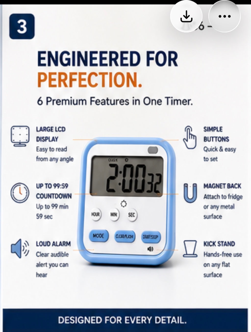 ELNEOR™ Digital Kitchen Timer - Premium LCD Display & Loud Alarm (Blue)