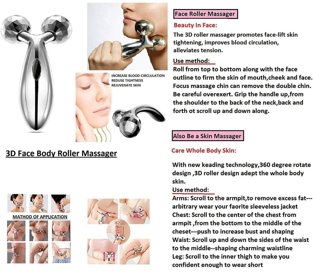 3D Manual Roller Face & Body Massager – Silver Skin Lifting | Wrinkle Remover | Relaxation & Tightening Tool - Elneor