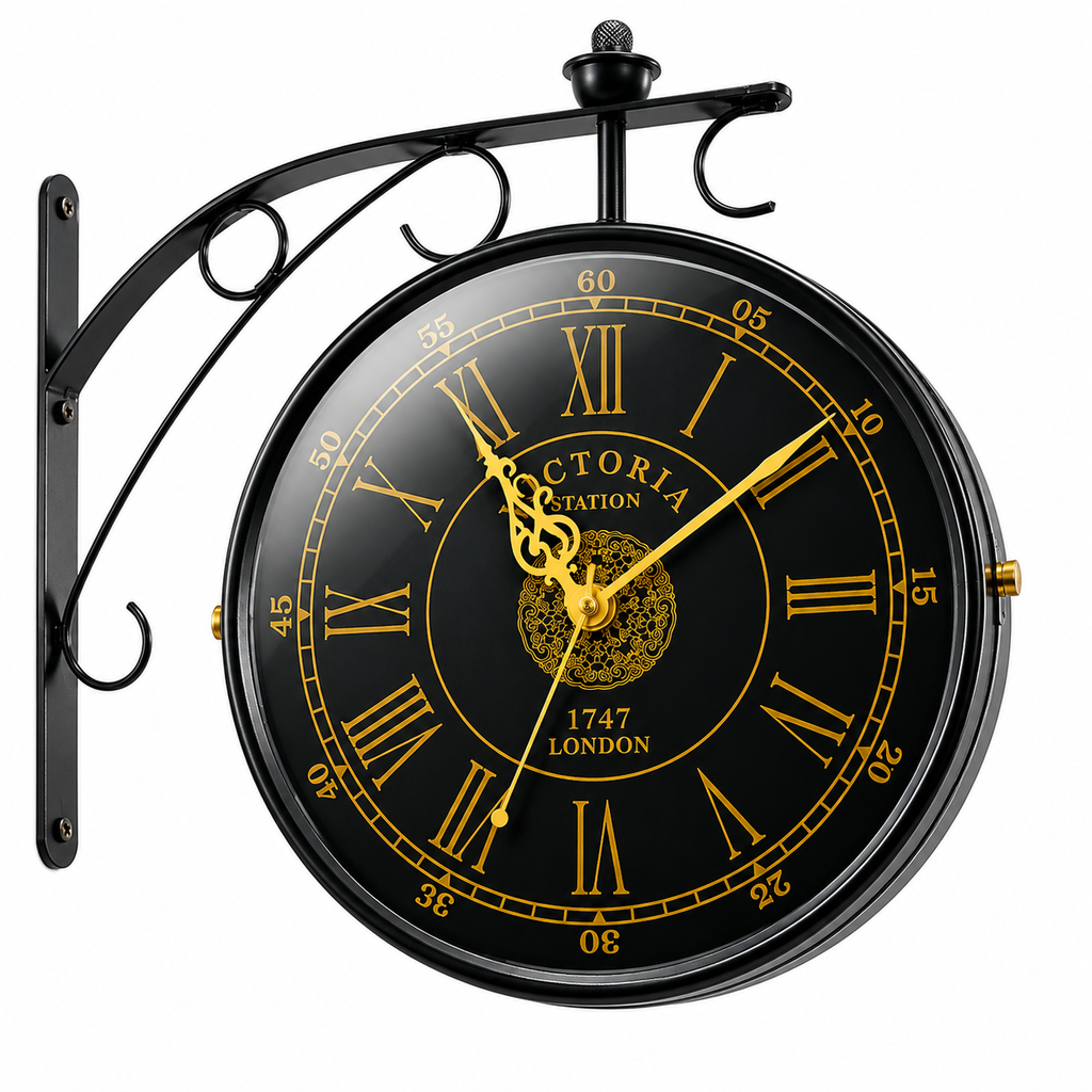 ELNEOR black and gold station wall clock on white background