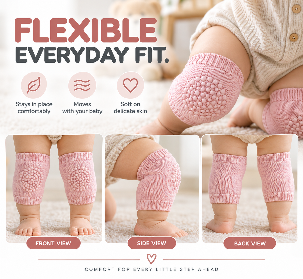 ELNEOR Baby Crawling Knee Pads – Soft Knit Anti-Slip Grip
