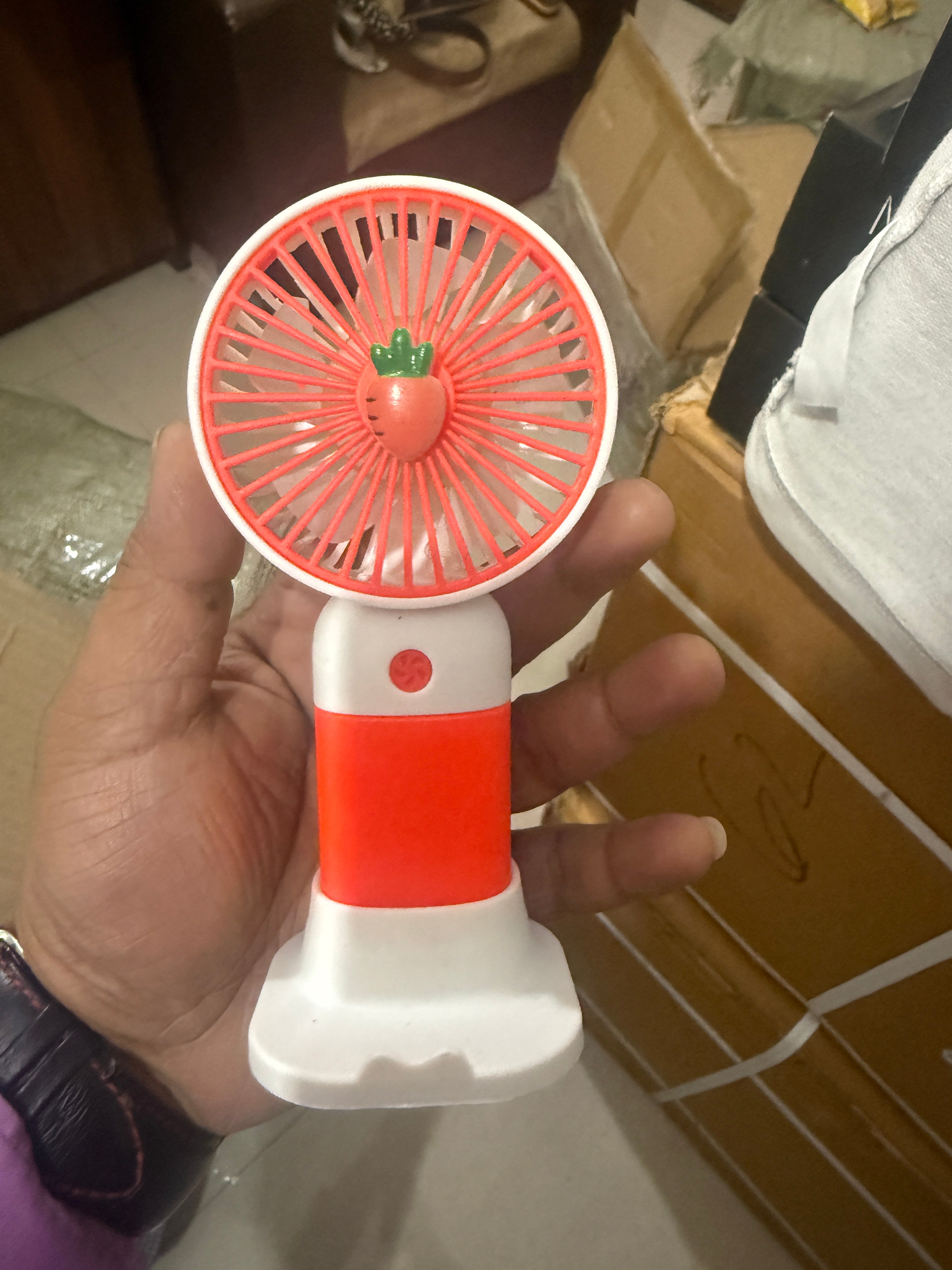 Portable Handheld Mini Fan - Coral with Strawberry Top