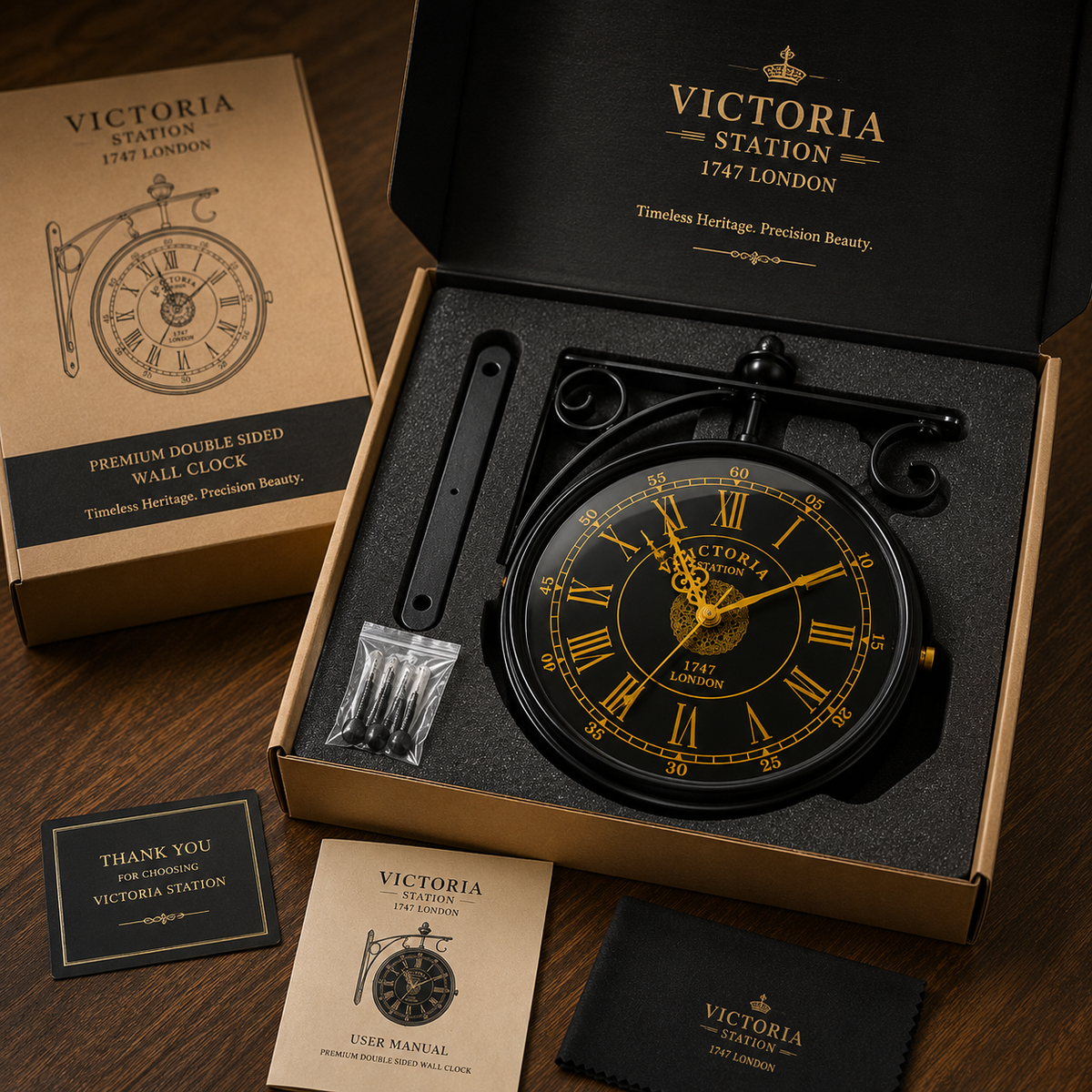 Station clock packaging and mounting accessories