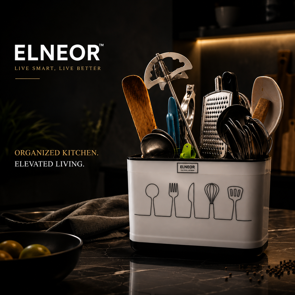 ELNEOR Kitchen Utensil Holder – Smart Spoon Organiser with Drainage