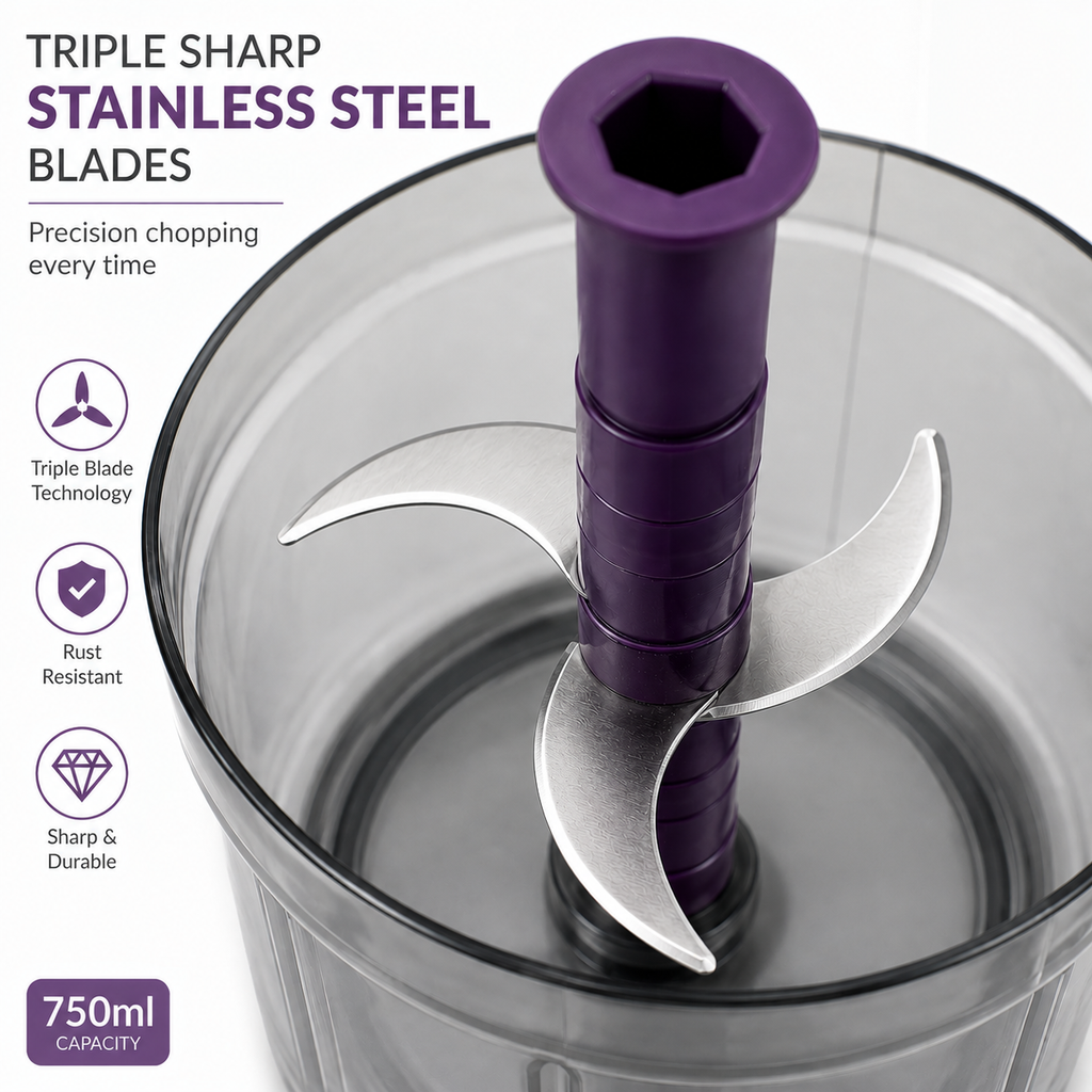 ELNEOR Smart Chop Pro – Manual Food Chopper with Safety Lock | 750ml | Triple SS Blade | Chop, Blend & Whisk