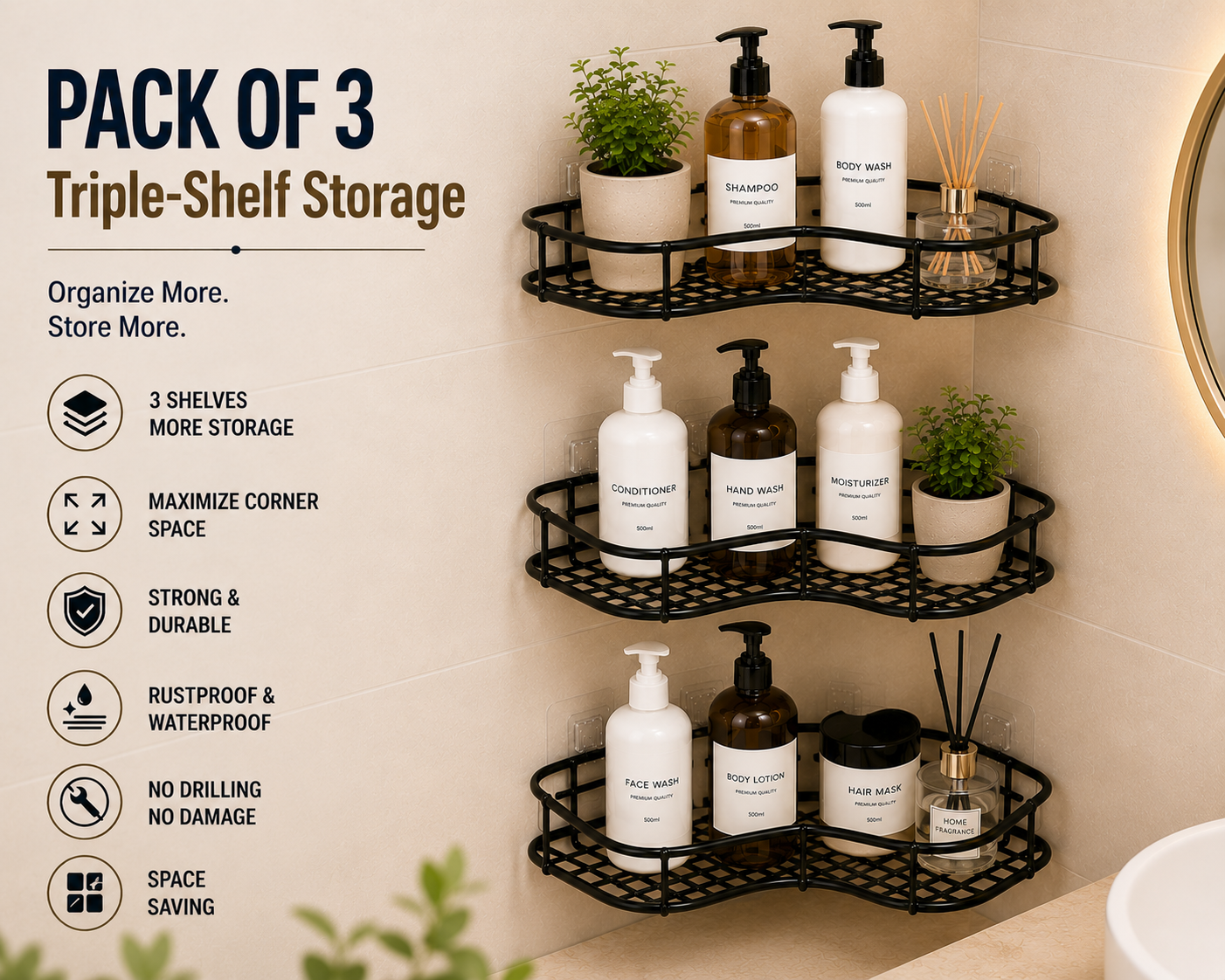 ELNEOR Bathroom Corner Shelf Pack of 1 – Lifestyle Shot