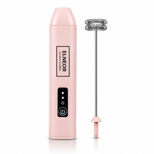 ELNEOR Rechargeable Electric Milk Frother | 3‑Speed Powerful Motor | USB‑C Coffee Frother for Latte, Cappuccino, Matcha & Protein Shakes | Handheld Stainless Steel Whisk | Portable & Easy to Clean