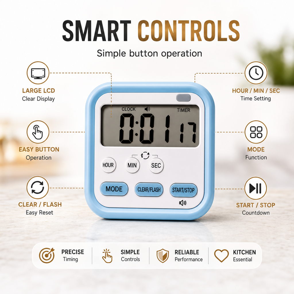 ELNEOR™ Digital Kitchen Timer - Premium LCD Display & Loud Alarm (Blue)