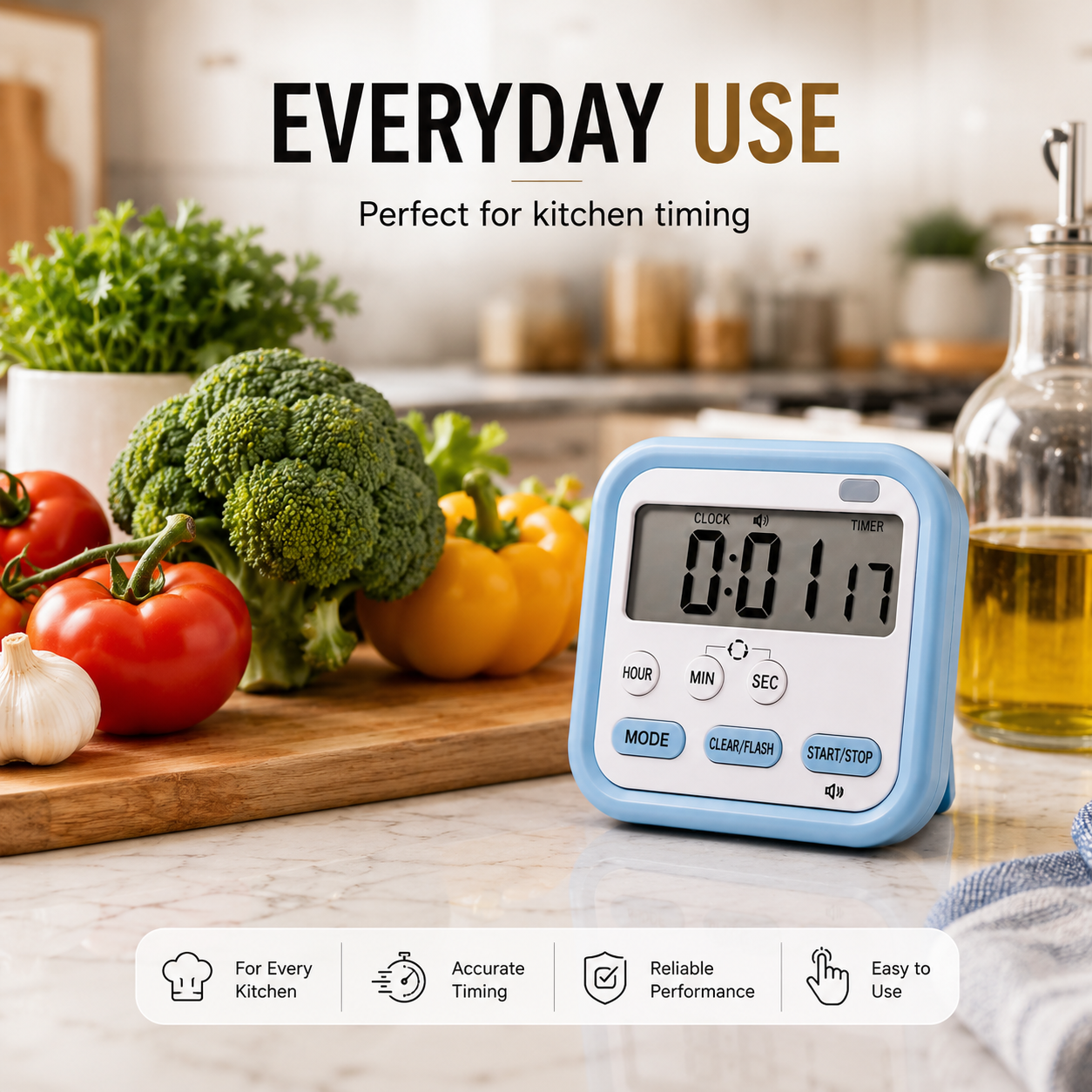 ELNEOR™ Digital Kitchen Timer - Premium LCD Display & Loud Alarm (Blue)