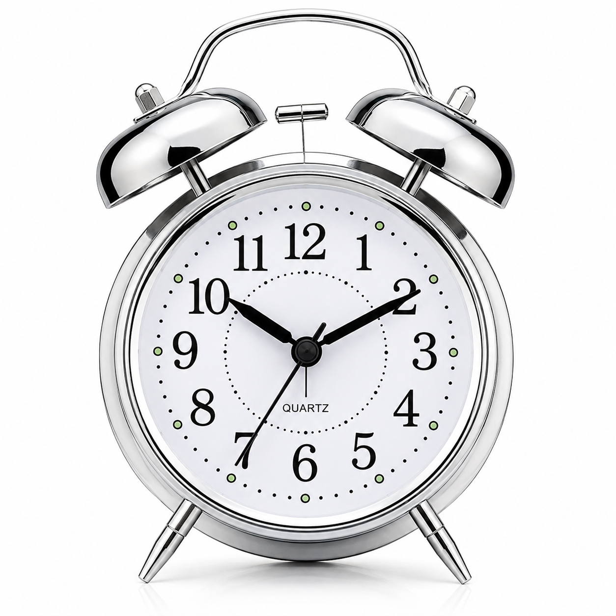 ELNEOR Retro Twin Bell Alarm Clock – Silent Quartz Movement | Loud Alarm | Chrome Finish