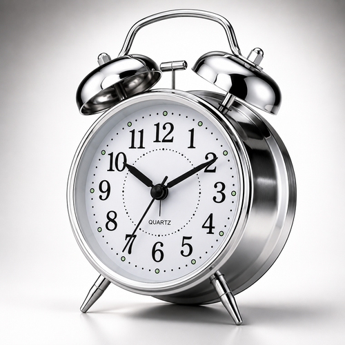 ELNEOR Retro Twin Bell Alarm Clock – Silent Quartz Movement | Loud Alarm | Chrome Finish