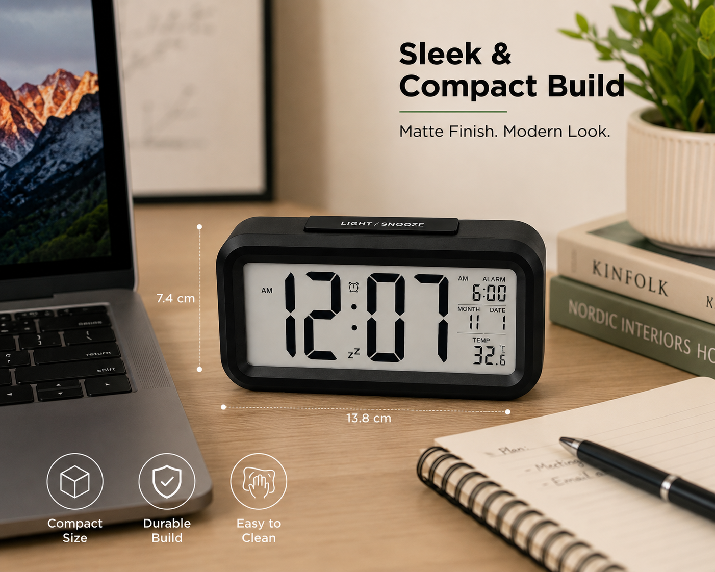 ELNEOR Digital Alarm Clock – HD LCD Screen