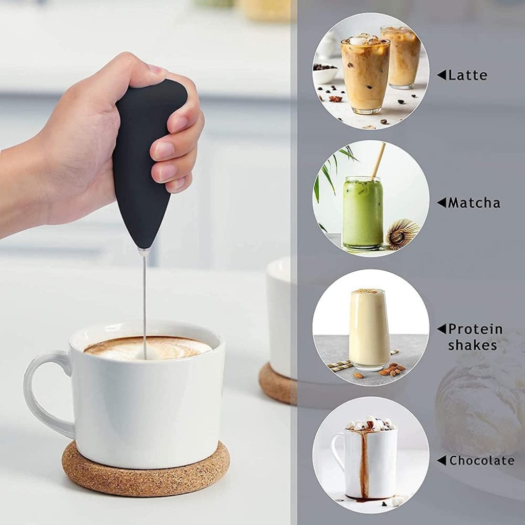 Powerful Handheld Milk Frother – Stainless Steel Mini Drink Mixer with Stand Battery Operated | Premium Coffee Foamer & Egg Beater - Elneor