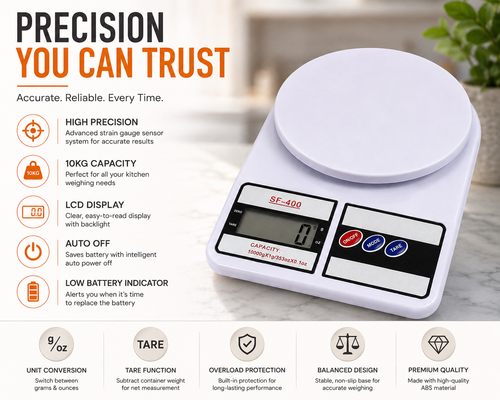 ELNEOR Digital Kitchen Scale SF-400 – 10kg Precision with LCD Display & Tare Function