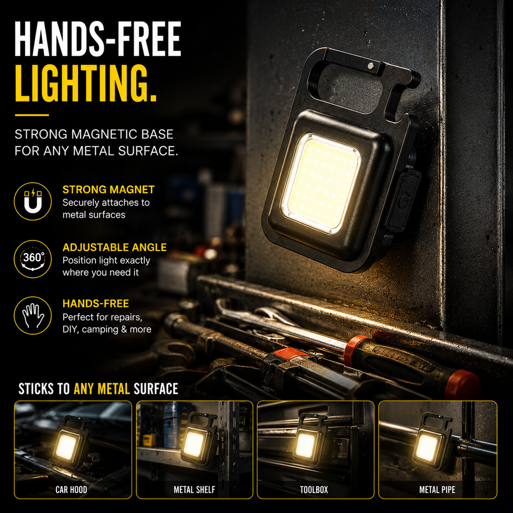 ELNEOR™ Mini COB Keychain Light – Rechargeable Magnetic Work Light with Carabiner Clip