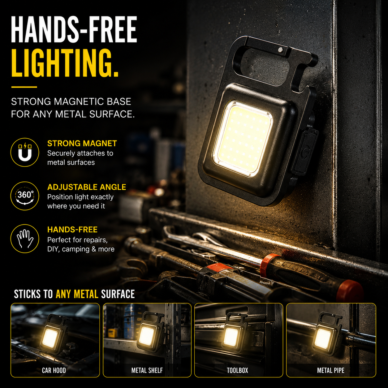 ELNEOR™ Mini COB Keychain Light – Rechargeable Magnetic Work Light with Carabiner Clip