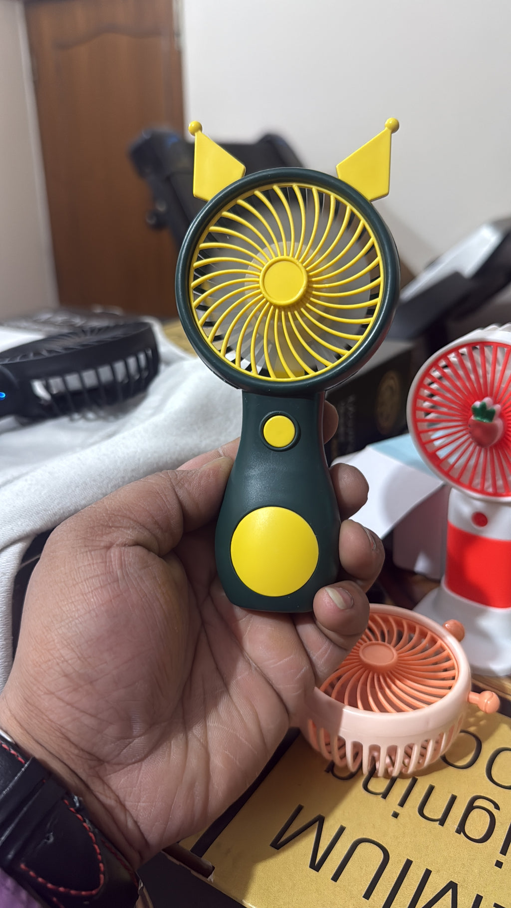 Portable Handheld Mini Fan - Black & Yellow with Cat Ears