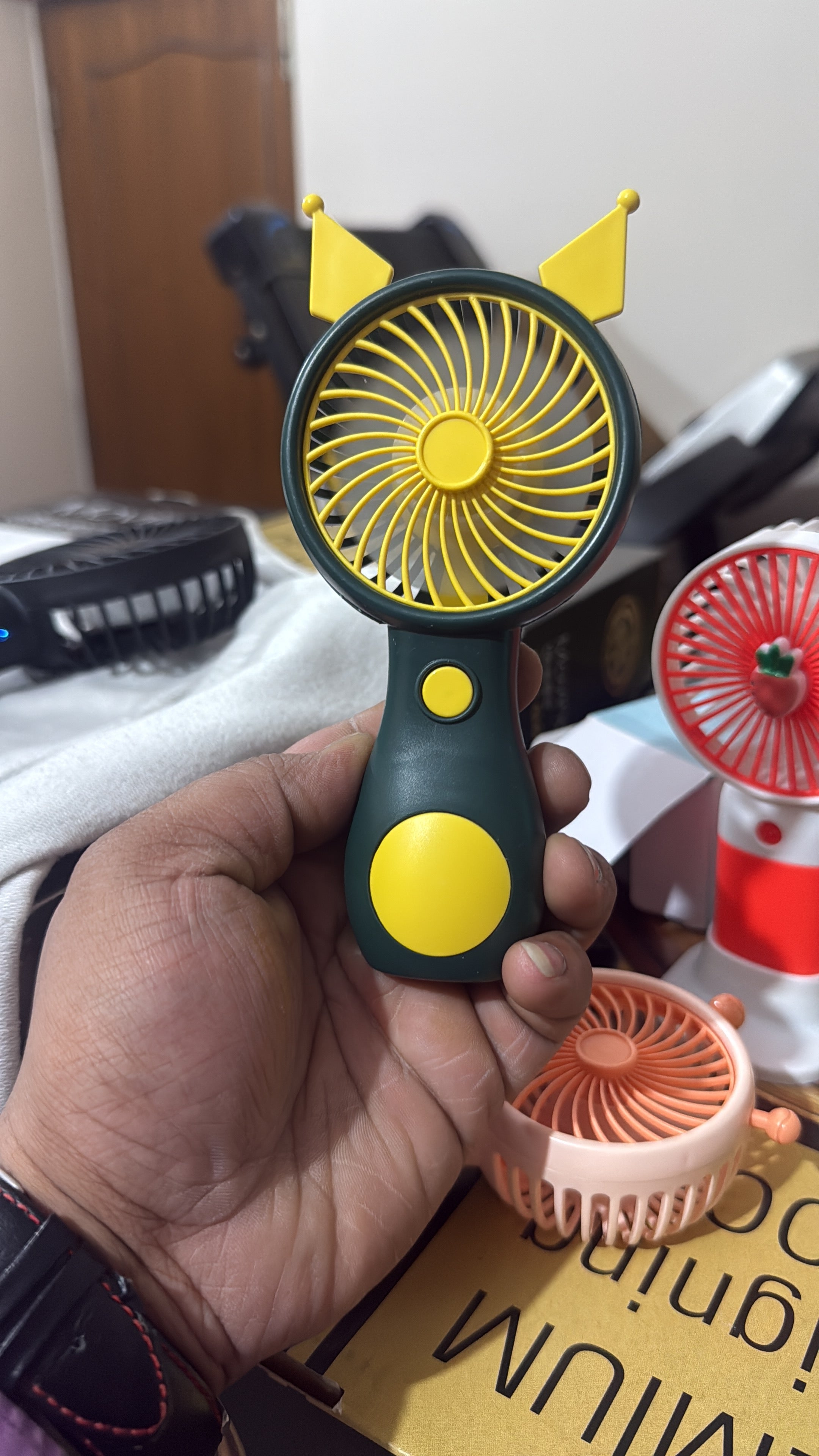 Portable Handheld Mini Fan - Black & Yellow with Cat Ears