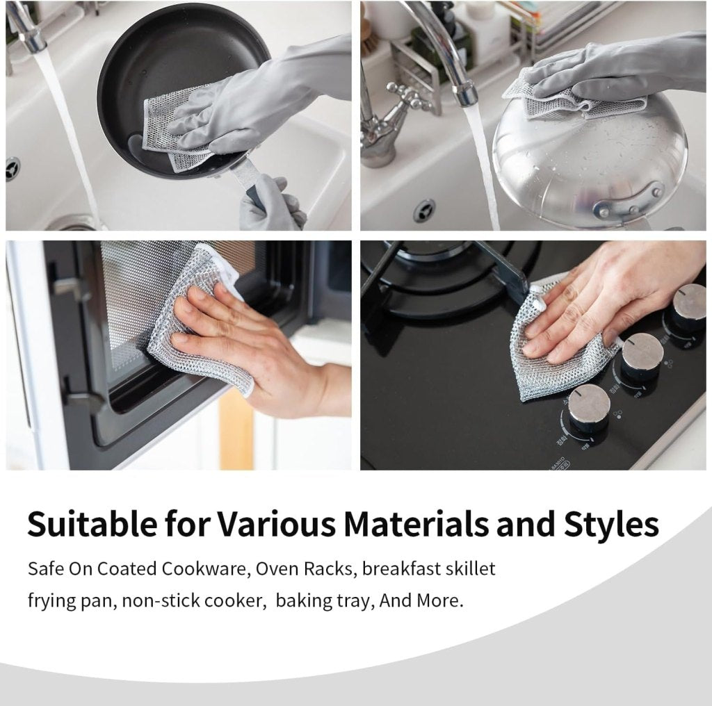 Dish Wash Scrubber Stainless Steel Wire | Heavy Duty Non-Scratch Double-Sided Scrubbing Pad (Pack of 20) - Elneor