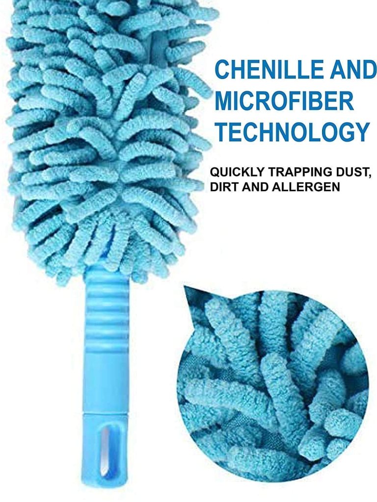 Foldable Microfiber Fan Cleaning Duster with Long Flexible Rod – Sky Blue - Elneor