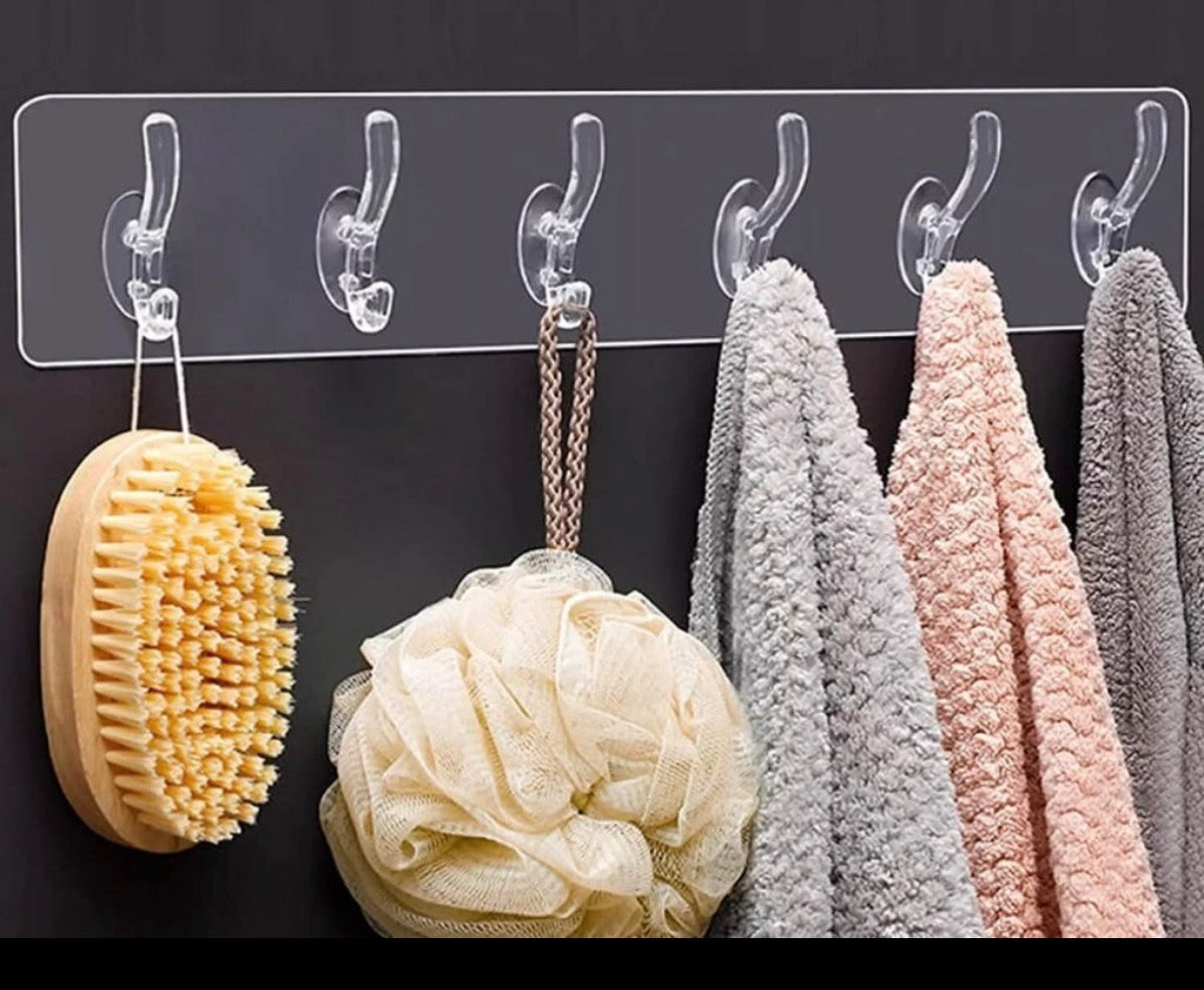 6 Pcs Self Adhesive Hook Sticker | No Drill Transparent Wall Hooks | Bathroom Kitchen Bedroom
