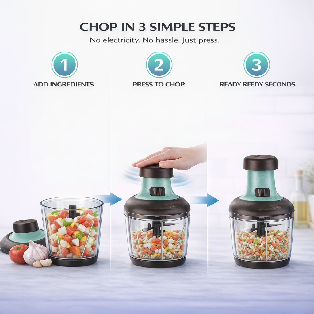 ELNEOR Manual Vegetable Chopper 1100ml | 6 SS Blades | No Electricity | BPA-Free