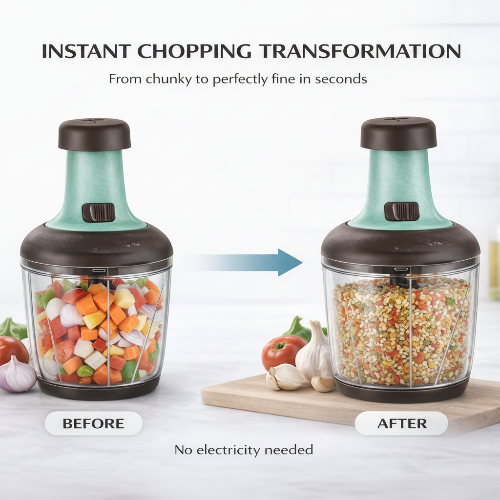 ELNEOR Manual Vegetable Chopper 1100ml | 6 SS Blades | No Electricity | BPA-Free