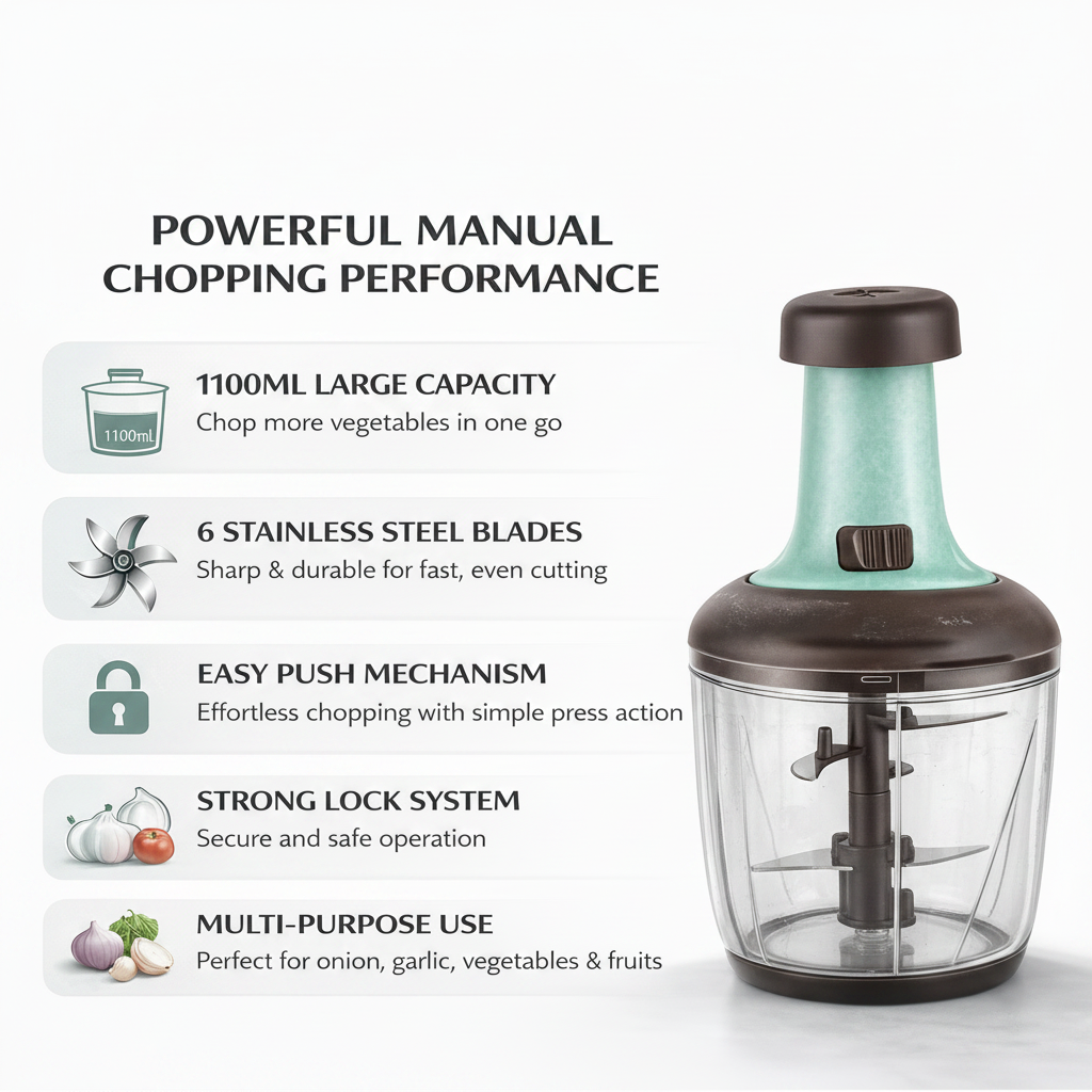 ELNEOR Manual Vegetable Chopper 1100ml | 6 SS Blades | No Electricity | BPA-Free