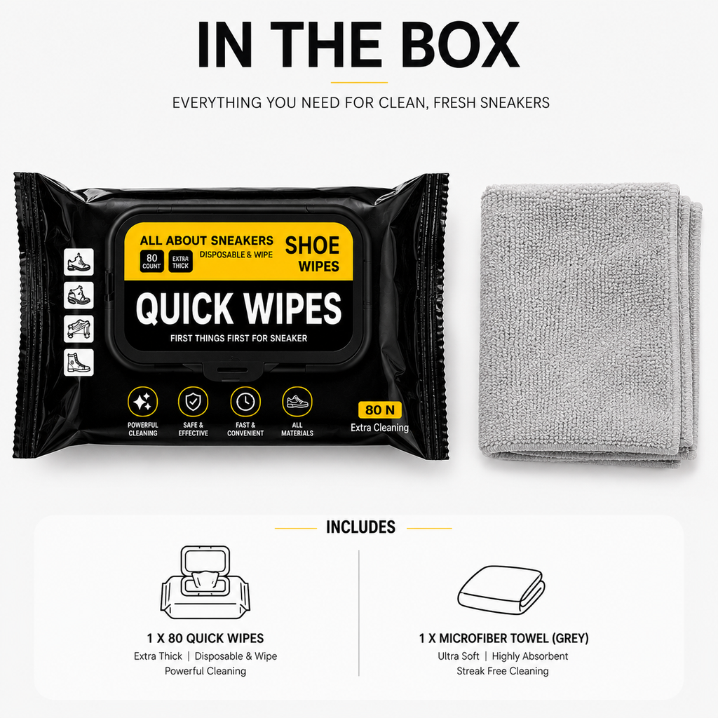 ELNEOR Shoe Quick Wipes – 80 Extra Thick Wipes + Premium Microfiber Towel Bundle