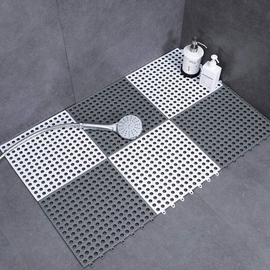 Interlocking Non-Slip Drainage Floor Mat Set of 6 Tiles for Bathroom

