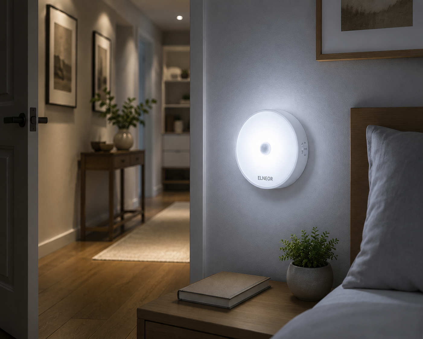 ELNEOR Motion Sensor Night Light – Lifestyle Bedroom Hallway In Use