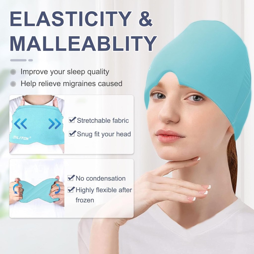 🧊 Migraine Ice Head Wrap Relief Cap | Hot & Cold Therapy Headache Hat | Natural Migraine, Sinus, and Tension Relief (Multicolour) - Elneor