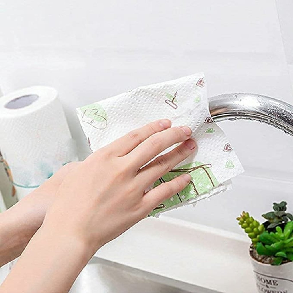 Non-Woven Reusable & Washable Kitchen Printed Tissue Roll – Oil Absorbing Cleaning Cloth - Elneor