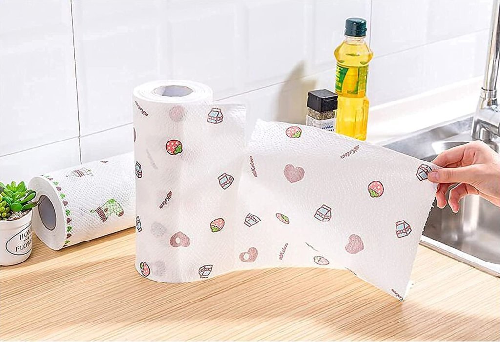 Non-Woven Reusable & Washable Kitchen Printed Tissue Roll – Oil Absorbing Cleaning Cloth - Elneor