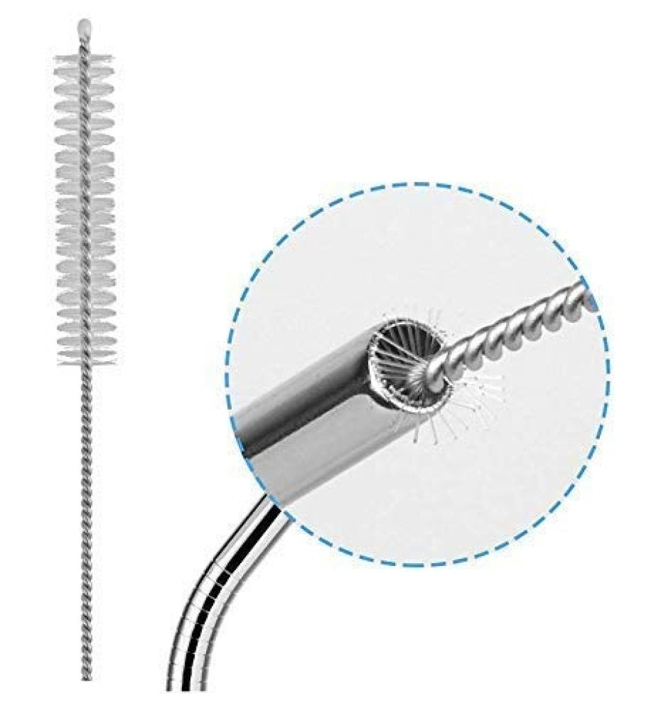 Reusable 304 Stainless Steel Straw Set (Silver, Set of 2 Pack) – Per Pack of 5 with Cleaning Brush Eco-Friendly | Durable | Travel-Friendly - Elneor
