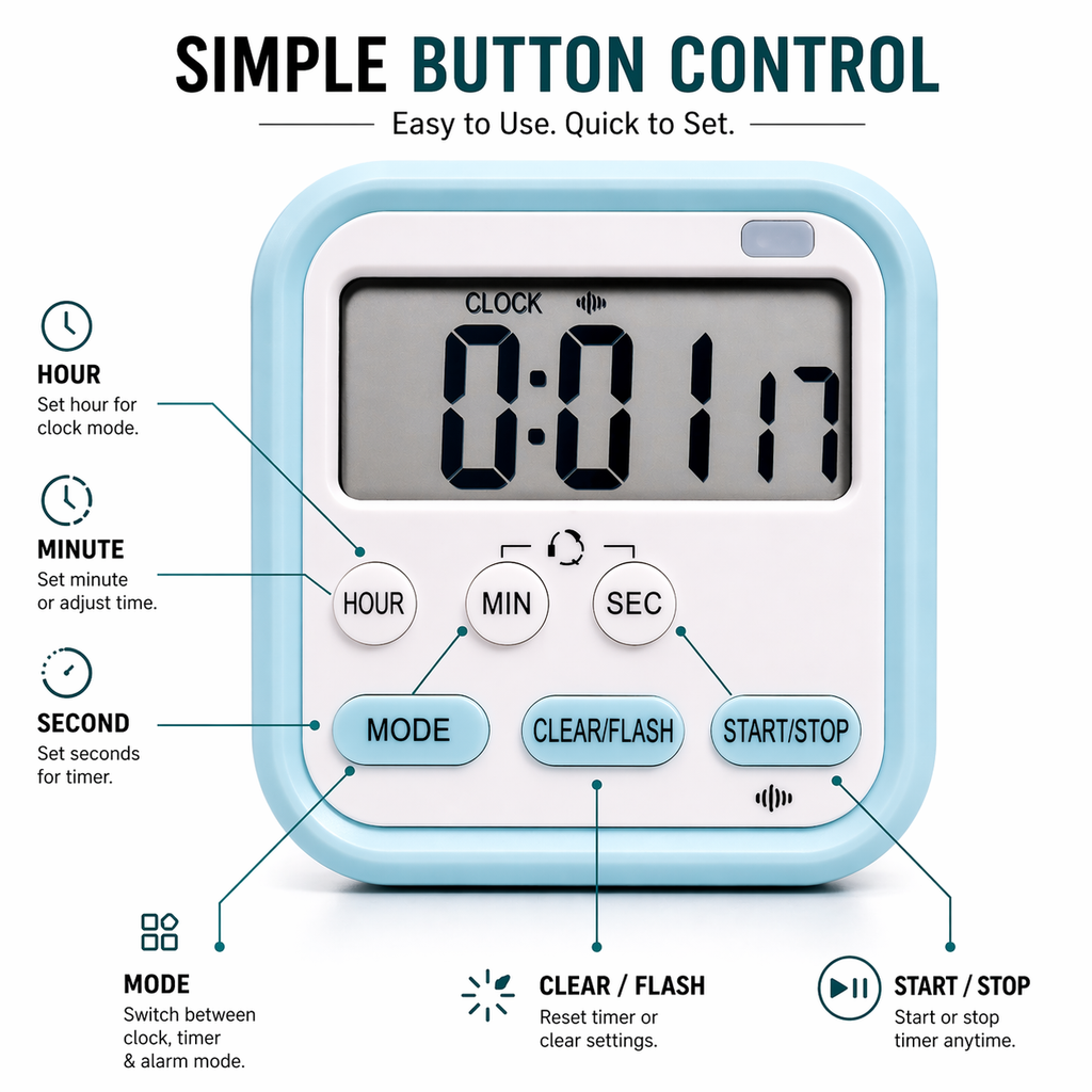 ELNEOR Digital Timer Clock – Countdown Timer, Alarm & Clock for Study, Kitchen & Workout