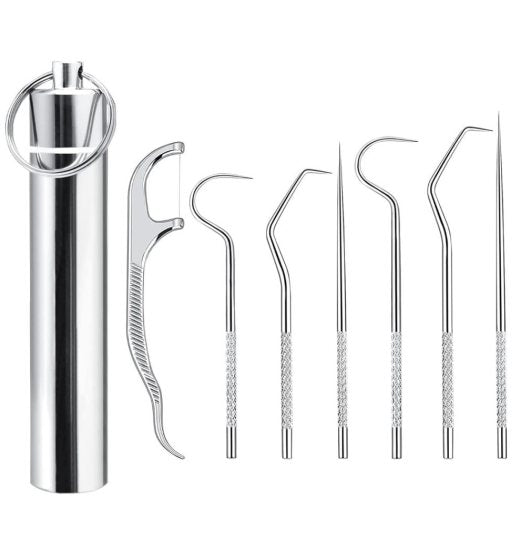 Portable Metal Toothpick & Teeth Cleaning Kit – 4pcs Set with Holder Reusable | Pocket Size | Multi-Use | Travel-Friendly - Elneor