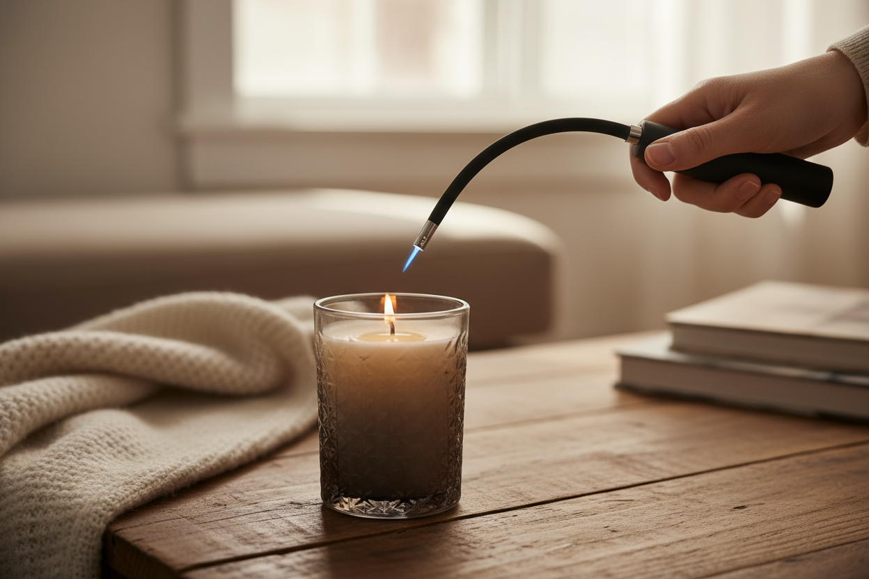 Flexible neck reaching deep candle wick