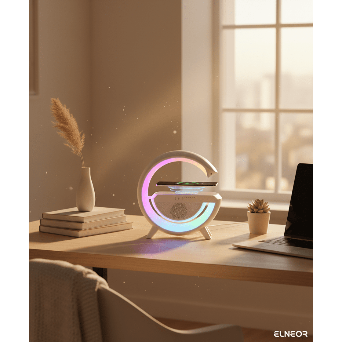 G Speaker Lamp with Wireless Charging - 3-in-1 RGB Night Light, Bluetooth Speaker & 15W Fast Charging - Elneor Ambient Lighting
