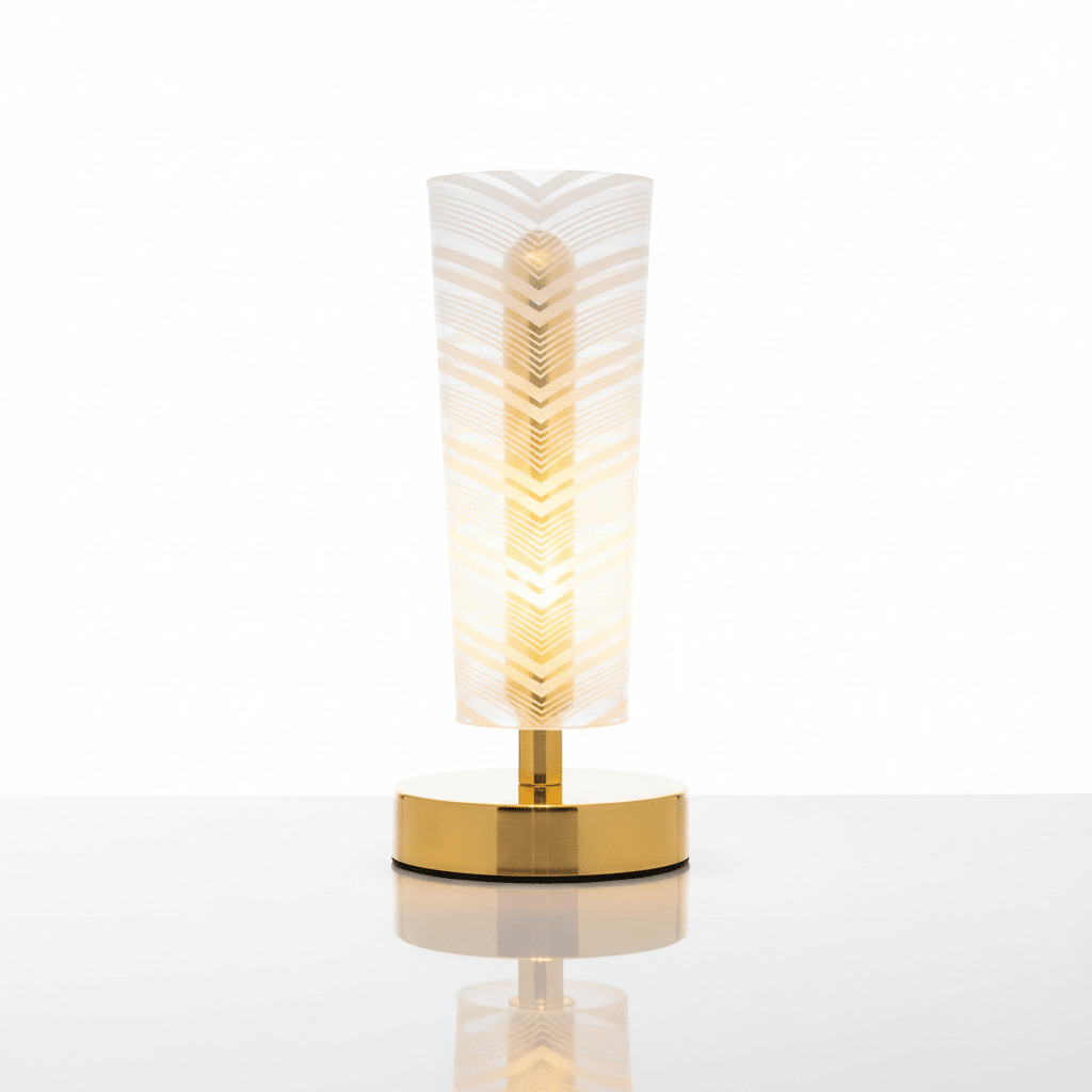 Geometric Chevron Table Lamp - White & Gold Decorative Bedside Light - ELNEOR