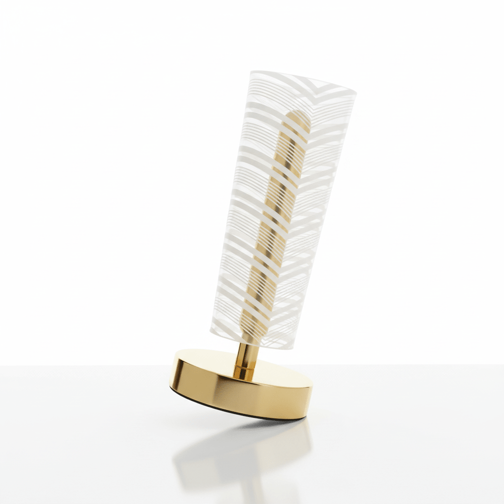 Geometric Chevron Table Lamp - White & Gold Decorative Bedside Light - ELNEOR