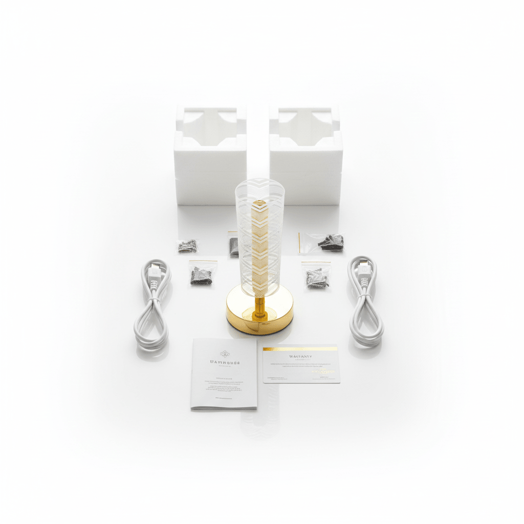 Geometric Chevron Table Lamp - White & Gold Decorative Bedside Light - ELNEOR