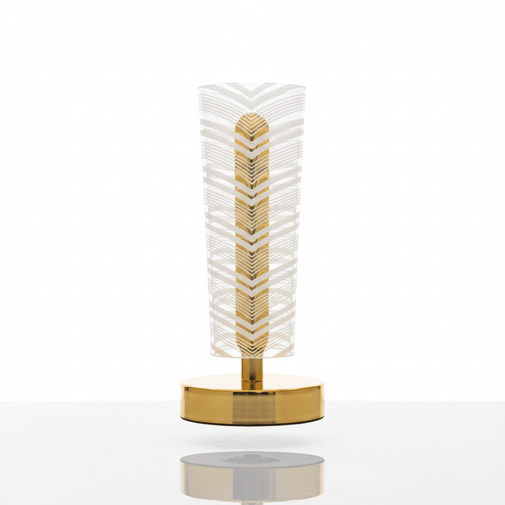 Geometric Chevron Table Lamp - White & Gold Decorative Bedside Light - ELNEOR