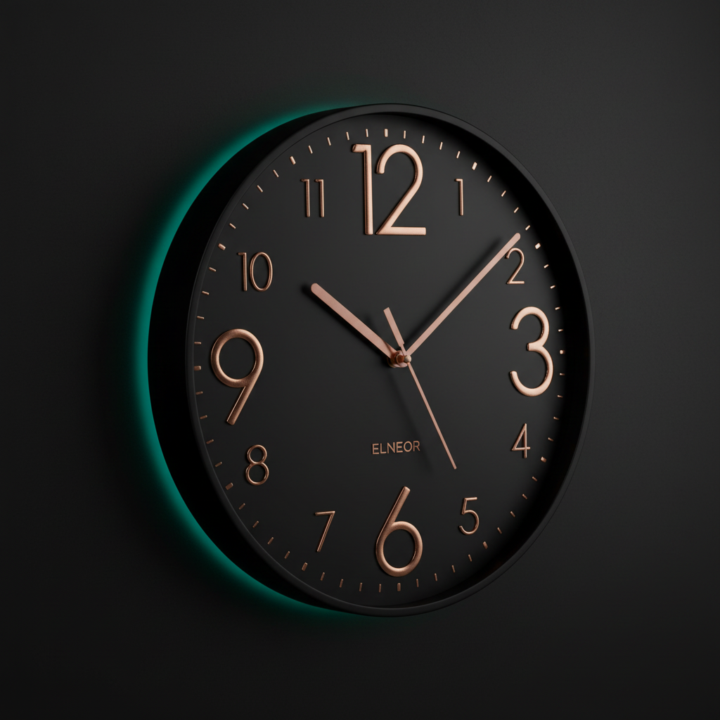 ELNEOR™ Black Rose Gold Silent Wall Clock | Sweep Movement | 12-Inch Round