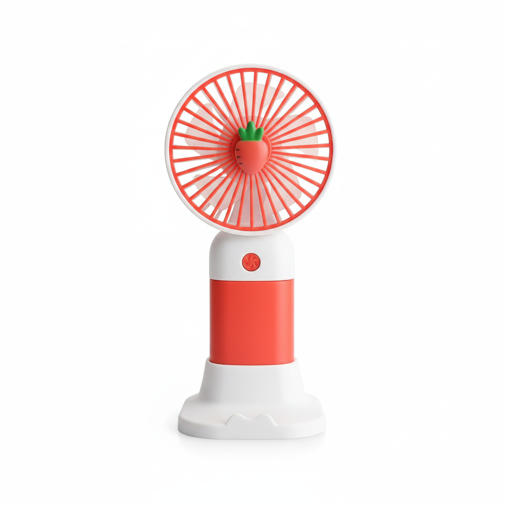 Portable Handheld Mini Fan - Coral with Strawberry Top