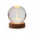 ELNEOR 3D Crystal Ball Night Light | Golden Deer & Cosmic Tree | Warm LED Wooden Base