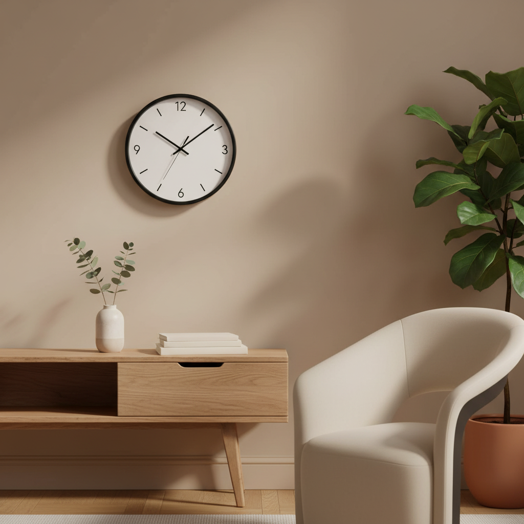 ELNEOR™ Pearl White Silent Wall Clock | Black Frame | Sweep Movement | 12-Inch Round
