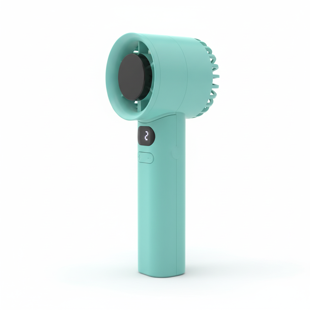 Portable Handheld Mini Fan - Teal Cyan with LED Display